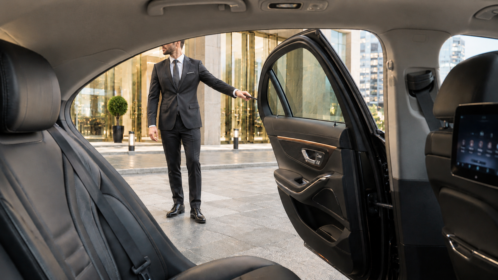 VIP chauffeur opening a luxury vehicle door